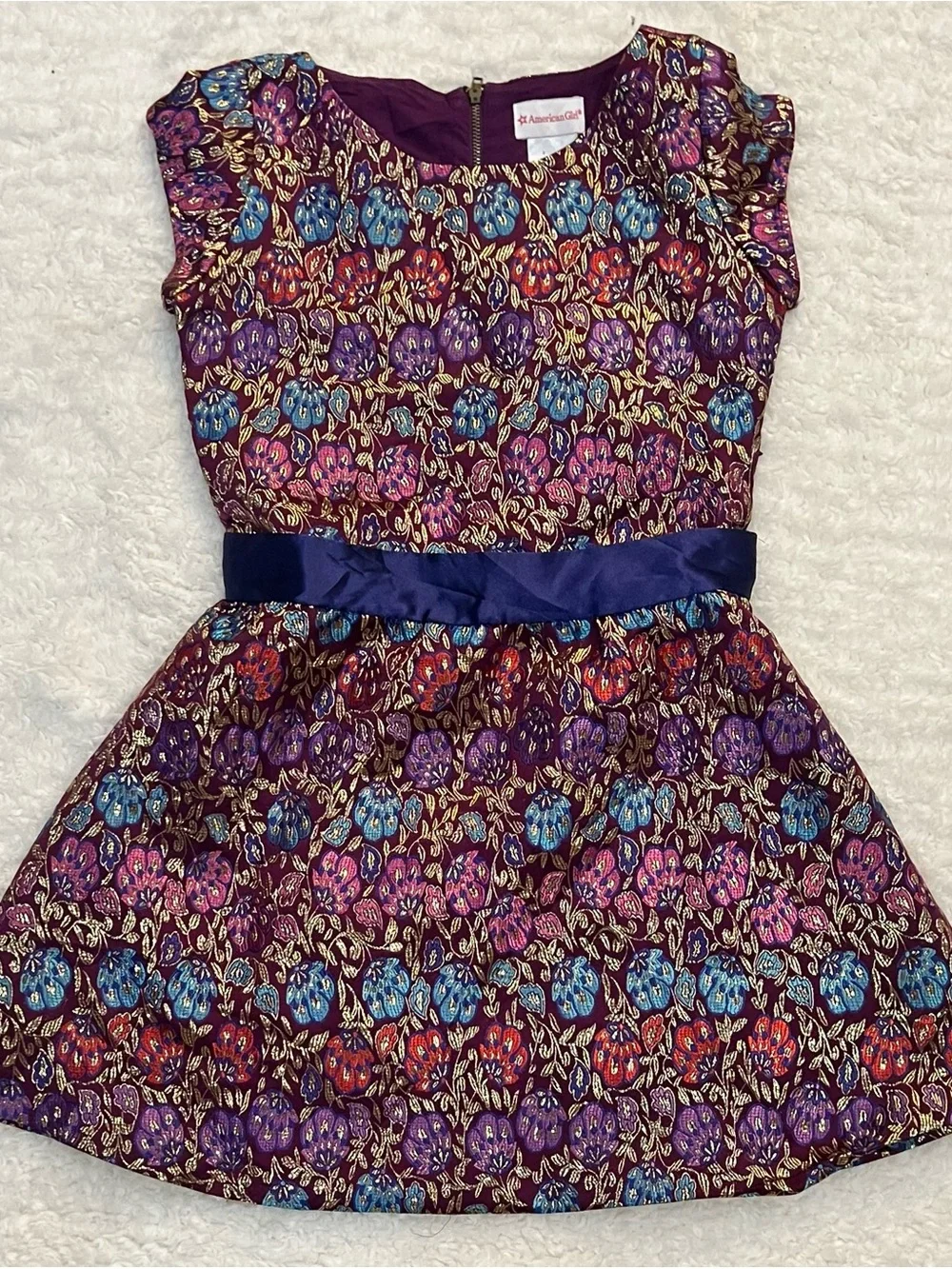 American Girl Floral Fit-and-Flare Dress with Satin Waistband - Purple